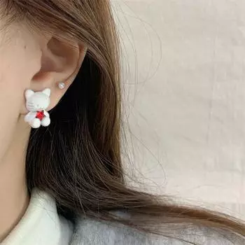 1Piar Kawaii Креативные Флокированные Серьги Kt Cat Для Женщин Девочек Простые Милые Мультяшные Сладкие Серьги Аксессуары Подарки