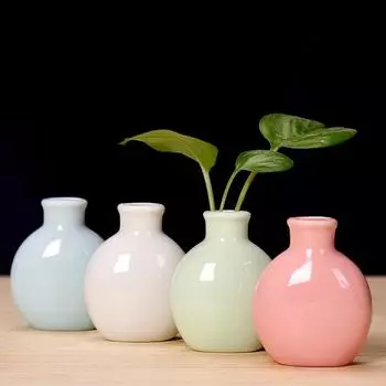 1Piece Ceramic Mini Flower Vase Home Garden Decoration Planter Pot Cute Flowerpot Planter Desktop Vase Home Office Bonsai Pot зелёный