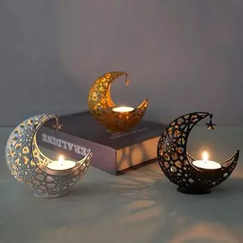 1PV Лунный подсвечник Ближневосточный арабский кованый подсвечник для свадебных столов чёрный
