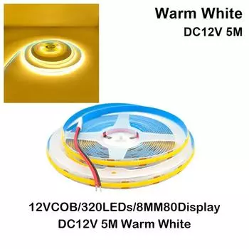 1Roll DC12/24V 320LED Flexible Lamp Super Bright Linear Lighting Durable COB LED Strip Light DC12V 5M Warm White