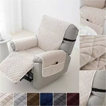 1Seater Recliner Sofa Cover with Pockets Dutch Velvet Armchair Cover Non-Slip Elastic Strap Sofa Slipcover for Living Room 1 Set