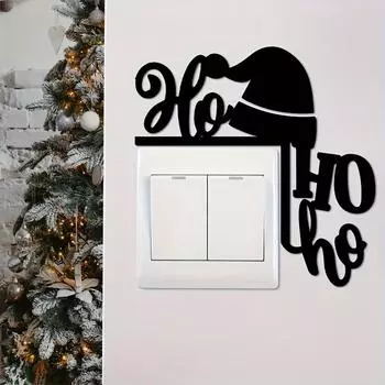 1set/2pcs Christmas 3D three-dimensional HOHOHO Christmas hat acrylic mirror sticker, switch door decoration wall sticker, family party decoration 2pcs