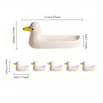 1set/6pcs Cute Japanese Style Ceramic Duck Chopstick Holder, Elegant Tableware for Home Use, Practical and Creative Chopstick Rest Little white duck chopstick holder