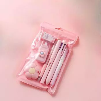 1Set 7-in-1 Stationery Set Birthday Present Back To School Gift Correction Tape Students Prize School Office Ball-point Pen Students розовый