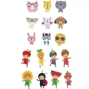 1set, DIY Diamond Stickers, Random Stickers, Alpaca, Fruit Man, Glasses Pig Series Fridge Stickers Pack of 17