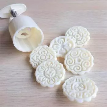 1Set Flower Shape Mooncake Mold DIY Handmade Embossed Sugar Cube Mooncake Non-Stick Mold Plastic Cake Press Baking Tools