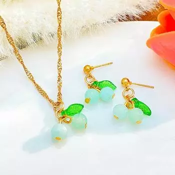 1Set Luxury Sweet Cherry Clavicular Chain Earrings For Women Girls Fashion Temperament Delicate Necklace Earrings Jewelry Set A2