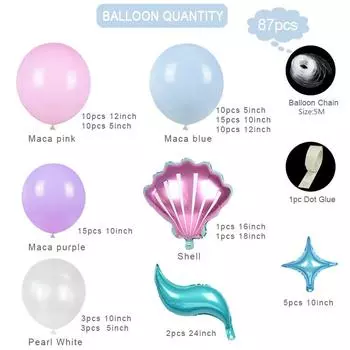 1Set Mermaid Tail Balloon Garland Arch Mermaid Theme Birthday Party Decorations Supplies Under the Sea Little Mermaid Balloons as picture