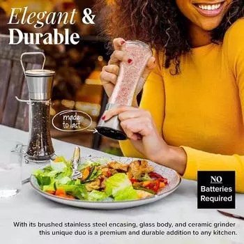 1Set Salt and Pepper Grinder Set Stainless Steel Refillable include Salt & Peppercorn 2pcs Shakers Kitchen Tools