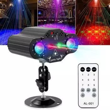 1SET Stage DJ Party Laser Projector Disco Voice Activated Red Green Blue Strobe Lights Club Family Праздничные рождественские огни EU Plug чёрный