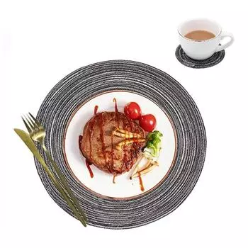 1 комплект круглых плетеных подставок под тарелки, набор плетеных подставок под тарелки, водонепроницаемые подставки под тарелки для кухни, свадьбы, обеденного стола 1set&round