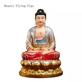 1шт 12 дюймов смоляная медная статуя Будды Амитабха Будда Три сокровища статуэтка Будды