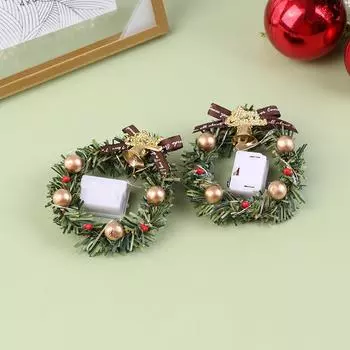 1шт 1:12 1/6 кукольный домик миниатюрный мини рождественский венок гирлянда со светом модель кукольный домик декор аксессуары