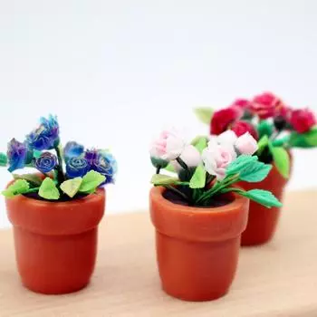 1шт 1:12 кукольных домиков, имитация розового растения в горшке, миниатюрное зеленое растение в горшке, модель горшечных растений, украшение рабочего стола розовый
