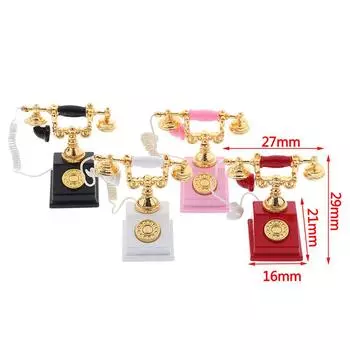 1шт 1:12 кукольных миниатюрных моделей телефонов, ретро-поворотный телефон для кукольного декора красный