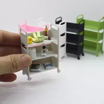 1шт 1:12 Миниатюрная тележка для кукольного домика, обеденная тележка с колесами, модель для хранения, полка для книг, модель мебели, декоративная игрушка белый
