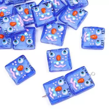 1шт 20мм ручная роспись стеклянные мультяшные квадратные бусины для ювелирных аксессуаров темно-синий