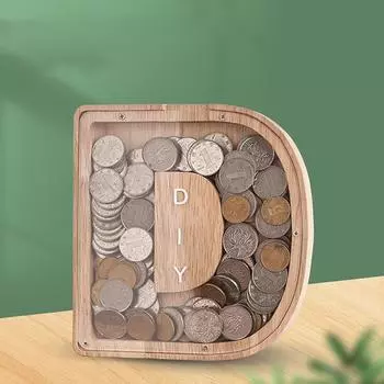 1шт 26 алфавит копилка монета деньги копилка деревянная буква копилка настольное украшение домашний декор поделки для детей