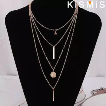 1шт/2шт длинная цепочка звеньев многослойная пентаграмма цепь ожерелье кулон ожерелья для женщин 1pc золотой