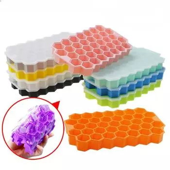 1шт 37 сетка пищевой мягкий силикон с крышкой сотовая форма для кубиков льда моющаяся и многоразовая легко снимаемая домашняя кухонная утварь синий