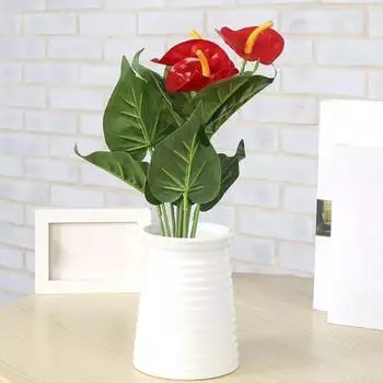 1шт 3 головы 9 листьев искусственный антуриум цветок растение домашний офис сад декор розовый