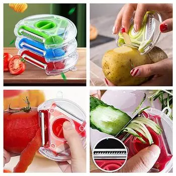 1шт 3 в 1 многофункциональный вращающийся нож для чистки фруктов фруктовый нож терка бытовая картофелечистка артефакт кухонный инструмент красный