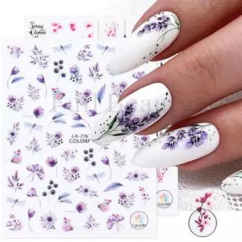 1шт 3D наклейки для ногтей Цветочные растения Nail Art Наклейки Цветочные листовые весенние ползунки Маникюрный декор