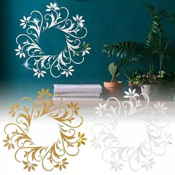 1шт 3D украшения для дома цветочные наклейки на стены спальня акриловый фон зеркальные настенные наклейки своими руками золотой