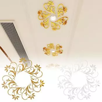 1шт 3D украшения для дома цветочные наклейки на стены спальня акриловый фон зеркальные настенные наклейки своими руками серебряный