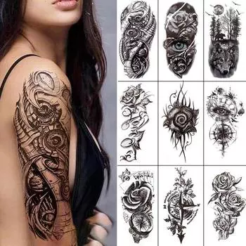 1шт 3D водонепроницаемый Лев Воин злой клоун гангстер черная поддельная татуировка наклейка череп временная татуировка рукав XQB-86