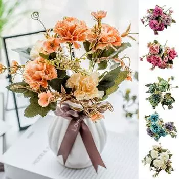 1шт 5 ветвей красочные искусственные гвоздики моделирование цветок домашний декор подарок белый