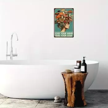 1шт 8x12 дюймов (20х30см) Алюминиевый знак Металлический жестяной знак Потеряй свой разум Найди свою душу Грибной охотник Ужин Кафе Декор стены чёрный