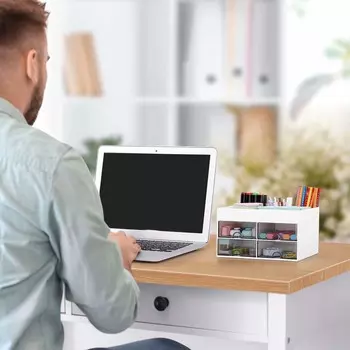 1шт ABS настольный ящик для хранения канцелярских принадлежностей, четыре ящика для хранения мелких предметов, подходит для офиса, школы, ванной комнаты синий