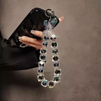 1шт акриловый бисерный браслет в виде бабочки с ромбовидным шахматным узором для телефона, черная цепочка для сумки, короткий шнурок для переноски