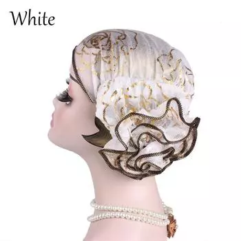 1шт элегантный женский цветок эластичный сетчатый тюрбан химиотерапевтическая шапка мусульманская шапочка на голову белый