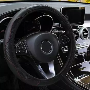 1шт автомобильные аксессуары авто чехол на руль из углеродного волокна дышащий противоскользящий протектор чёрный