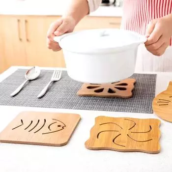 1шт бамбуковая деревянная подставка с толстой противоожоговой изоляцией и нескользящим ковриком для чаши