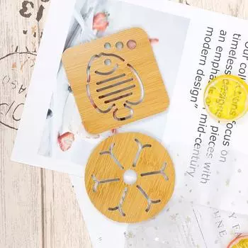 1шт бамбуковая деревянная подставка с толстой противоожоговой изоляцией и нескользящим ковриком для чаши