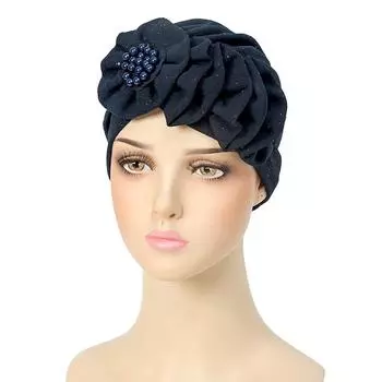1шт бандана шапка этнический тюрбан шляпа мусульманский винтажный хиджаб защита от солнца однотонные аксессуары для волос цветы бисер темно-синий