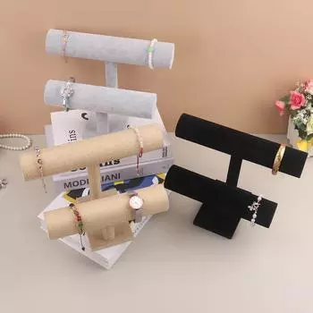 1шт бархатный дисплей для хранения ювелирных изделий, браслетов, цепочка, часы, Т-образная стойка, органайзер, жесткий держатель, дисплей для ювелирных изделий, дисплей для браслетов чёрный