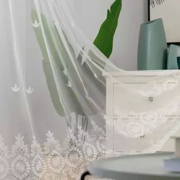 1шт белые оконные экраны простота вышитые марлевые занавески для гостиной подходят для украшения окна спальни W132cmxH160cm 1pc&Hook белый