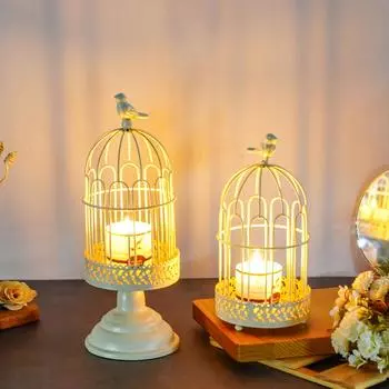 1шт белый подсвечник в виде клетки для птиц офис гостиная украшение рабочего стола декоративные поделки скандинавские L