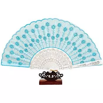 1шт белый шест блестящий складной веер с пайетками сверкающий складной танцевальный веер традиционный танцевальный веер для выступлений 43см 1pc светло-синий