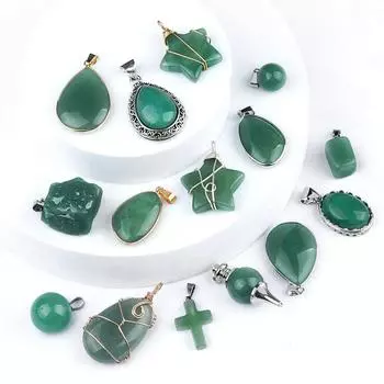 1шт богемный стиль зеленый авантюрин кулон, многообразные подвески из натурального камня Подвески для изготовления ювелирных изделий DIY Мужчины Женщины Ожерелье Аксессуары Ремесло 1Pc/18x25mm зелёный