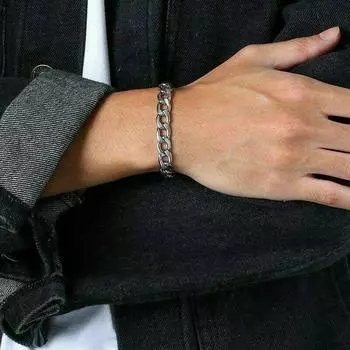 1шт браслет-цепочка из нержавеющей стали, однотонный, 21 см, мужской