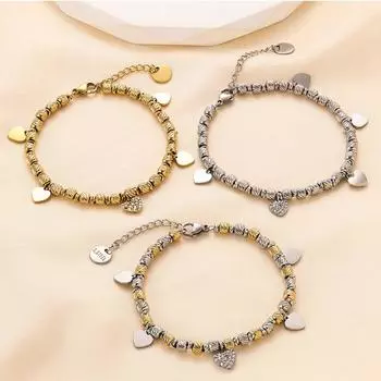 1шт. браслет из нержавеющей стали с бриллиантами Love Point, женский простой легкий роскошный ретро-браслет