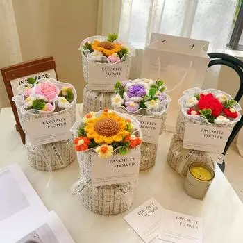 1шт букет ручной новогодний подарок креативные искусственные цветы мини ручная работа крючком пряжа день рождения день святого валентина A розовый