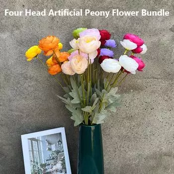 1шт. Четыре головки искусственного цветка пиона. Букет искусственных пионов. фиолетовый