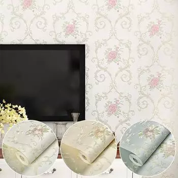 1шт Цветочный принт самоклеящиеся цветочные европейские обои для спальни, украшения дома, настенная роспись бежевый