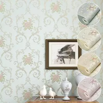 1шт Цветочный принт самоклеящиеся цветочные европейские обои для спальни, украшения дома, настенная роспись бежевый